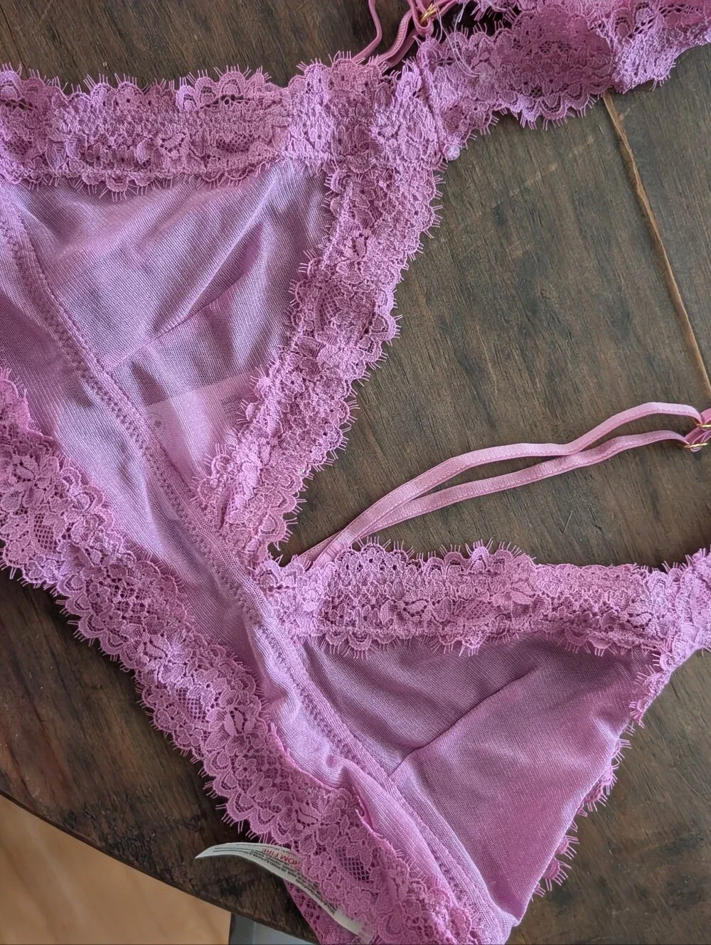 NWT Free People Intimately Sheer Mesh Lace Plunge Bralette Wisteria Purple Pink